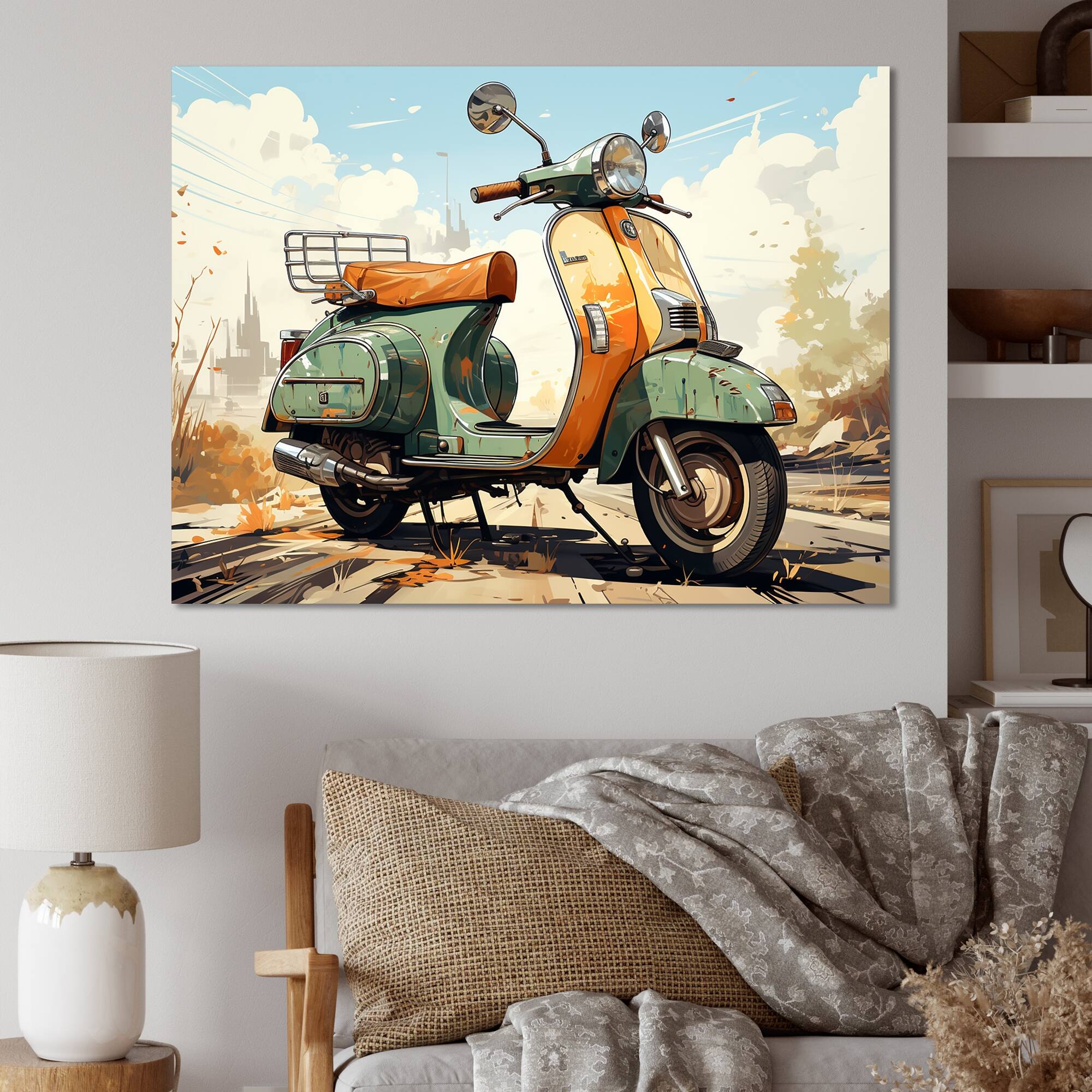 Designart "Scooter Retro Electric" Transportation Canvas Wall Art Bed